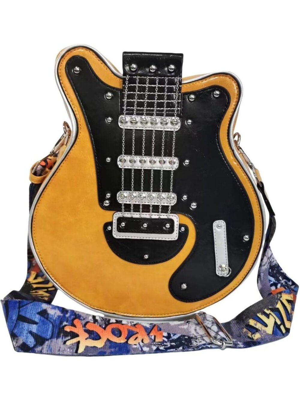 Women's Large Blue Unique Fun Shaped Music Rock Style Guitar Crossbody Purse